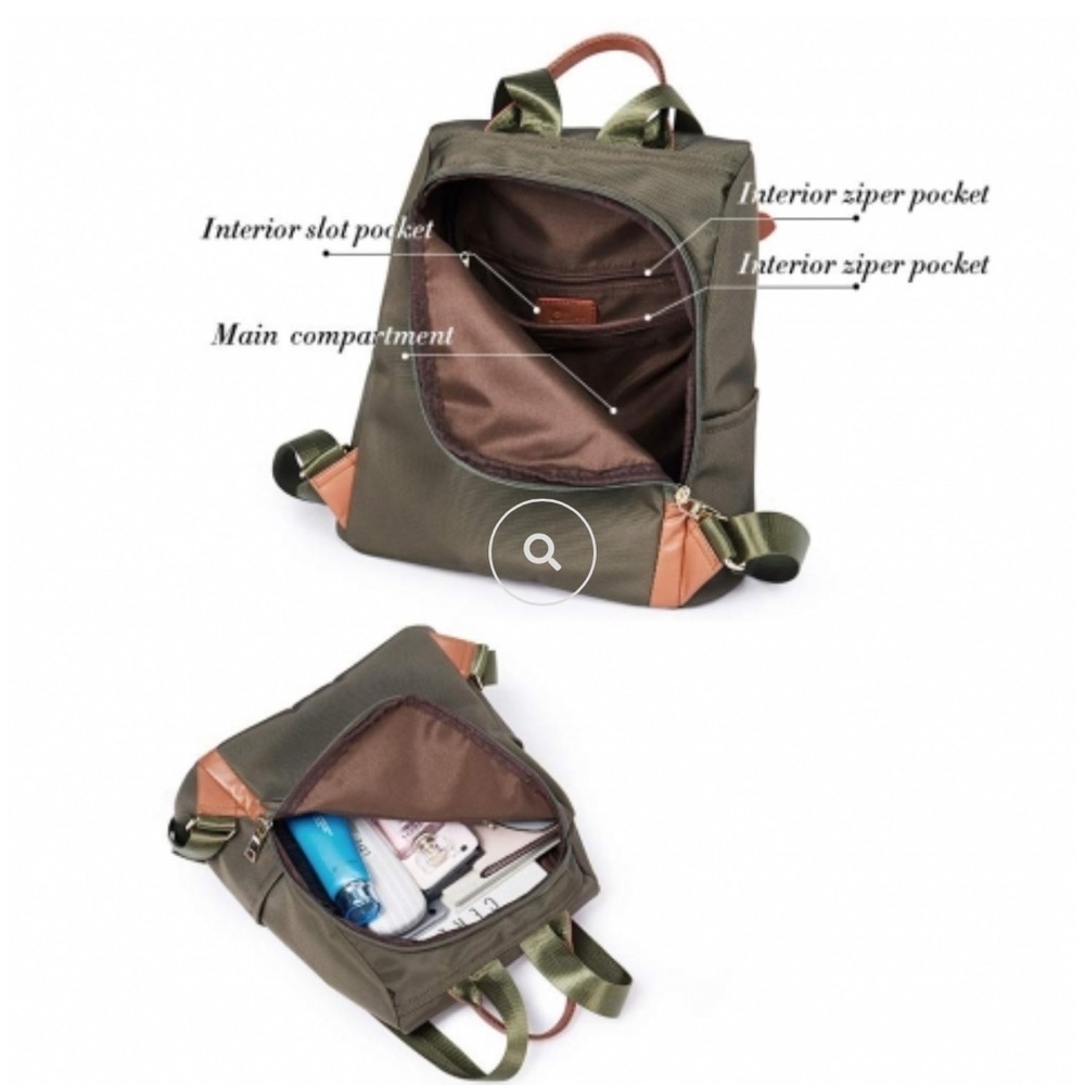 Chic Olive Backpack with Tan Details - Picture 2 of 12